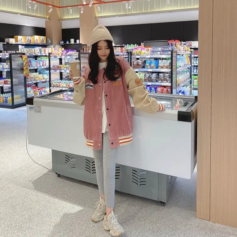 Women Retro Harajuku Bomber Jacket Blue Beige 2025 — feature 11