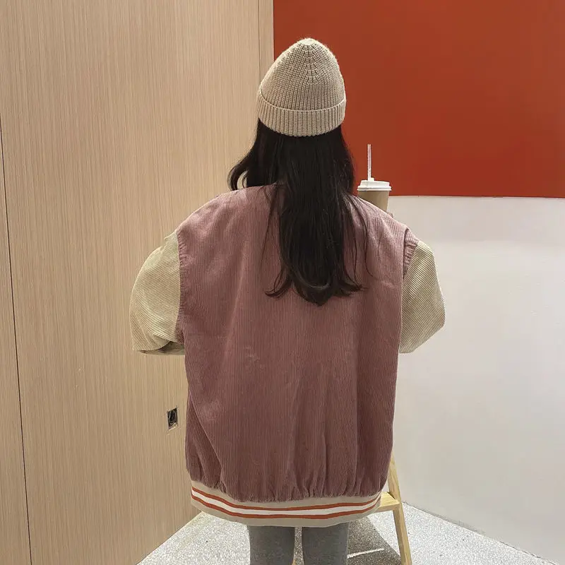 Women Retro Harajuku Bomber Jacket Blue Beige 2025 — feature 12