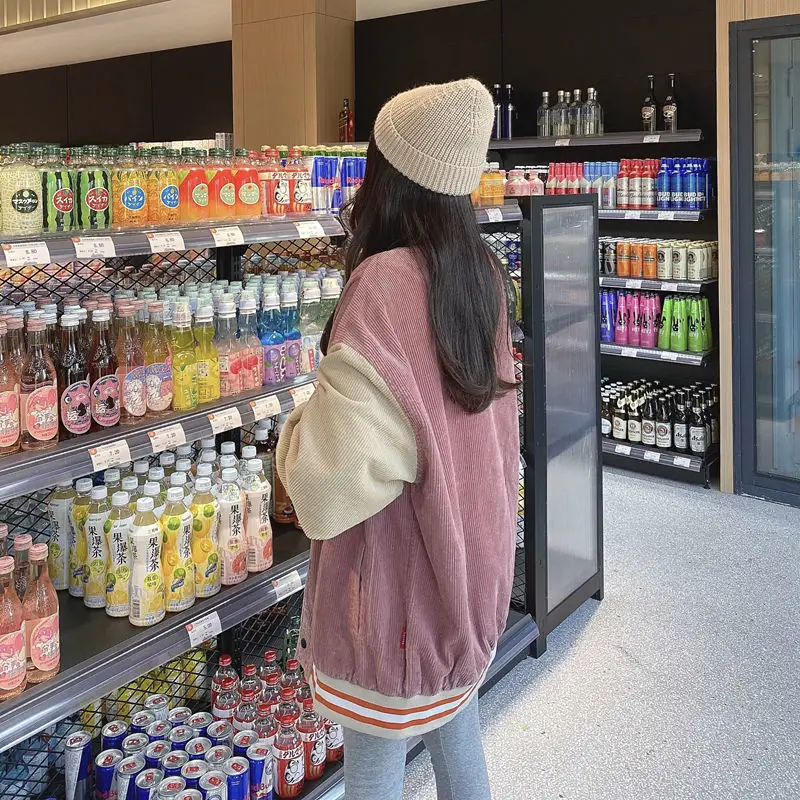 Women Retro Harajuku Bomber Jacket Blue Beige 2025 — feature 13