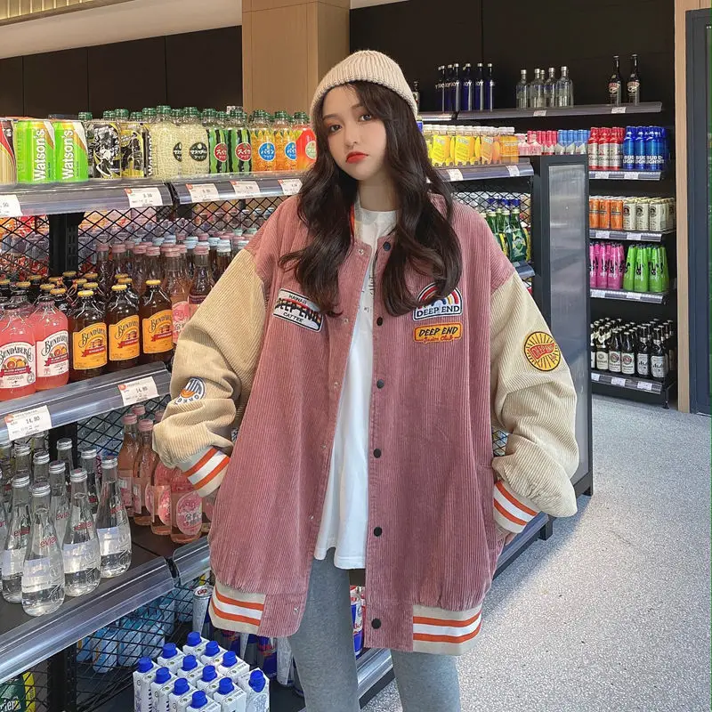 Women Retro Harajuku Bomber Jacket Blue Beige 2025 — feature 14