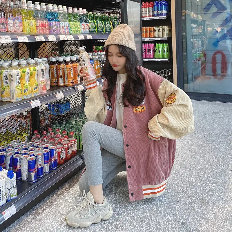 Women Retro Harajuku Bomber Jacket Blue Beige 2025 — feature 15