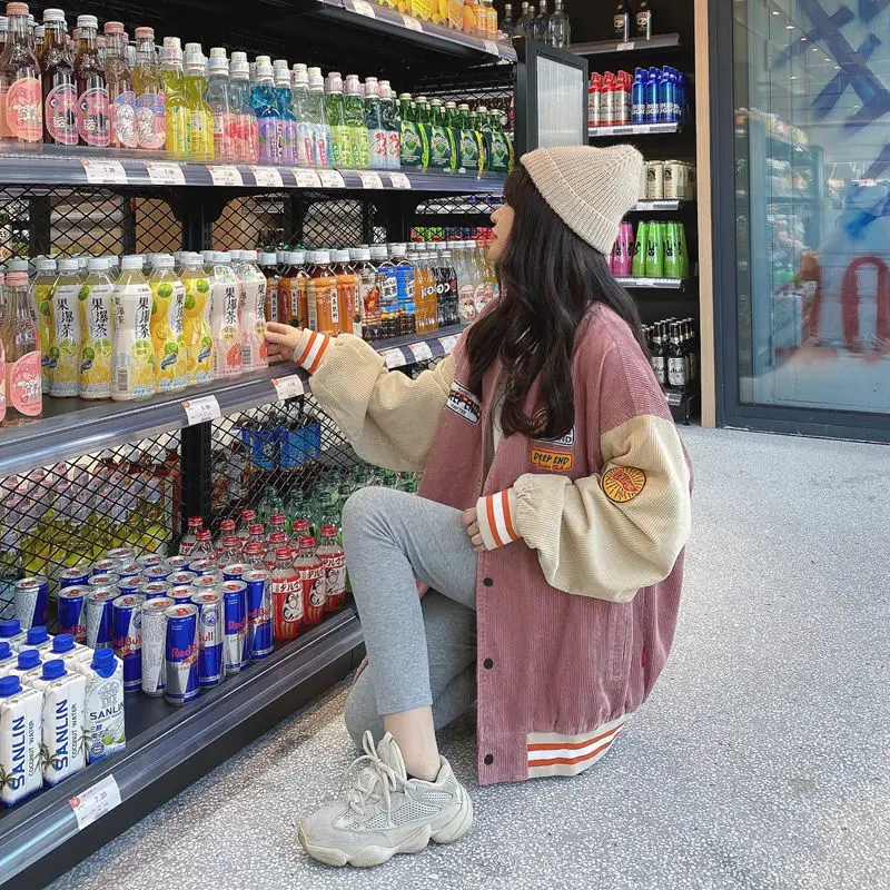 Women Retro Harajuku Bomber Jacket Blue Beige 2025 — feature 16