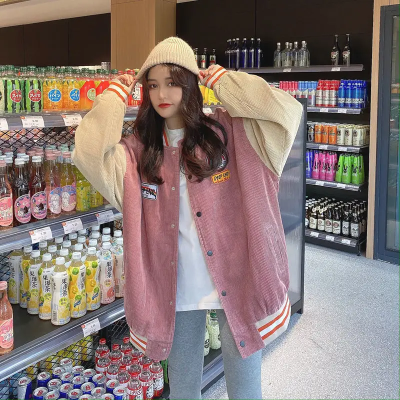 Women Retro Harajuku Bomber Jacket Blue Beige 2025 — feature 17