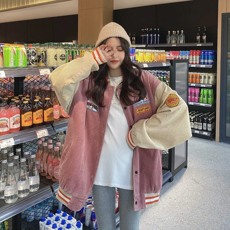 Women Retro Harajuku Bomber Jacket Blue Beige 2025 — feature 18