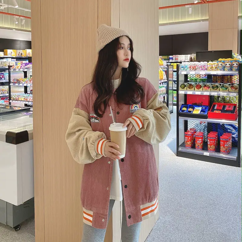 Women Retro Harajuku Bomber Jacket Blue Beige 2025 — feature 5