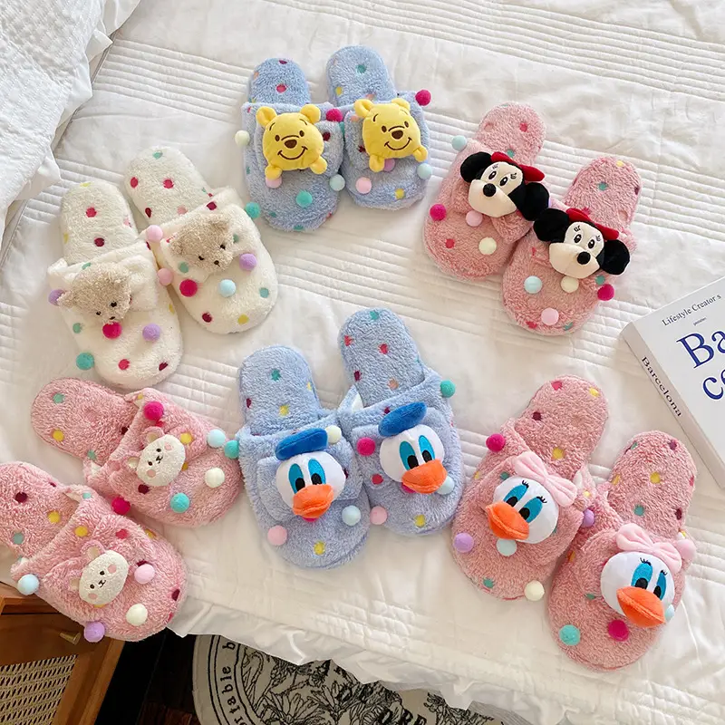 Autumn and Winter New Women's Cute Cartoon Bow Plush Dormitory Home Slippers Indoor Warm Cotton Slippers Couple's Home Shoes - Image 14