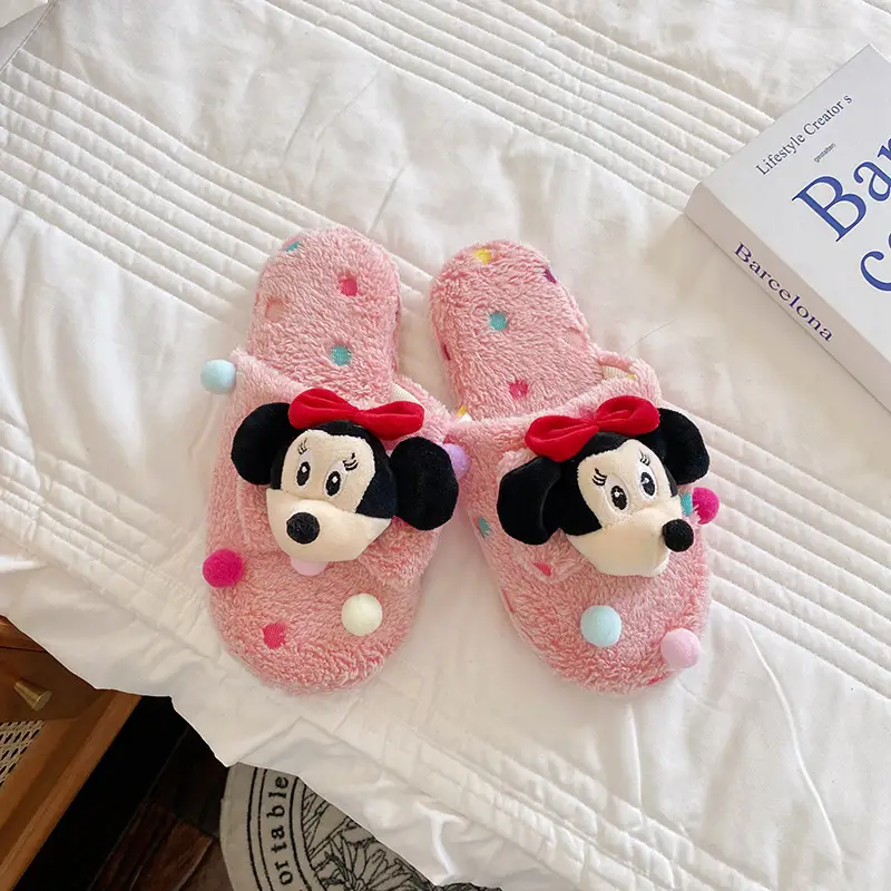 Autumn and Winter New Women's Cute Cartoon Bow Plush Dormitory Home Slippers Indoor Warm Cotton Slippers Couple's Home Shoes - Image 12