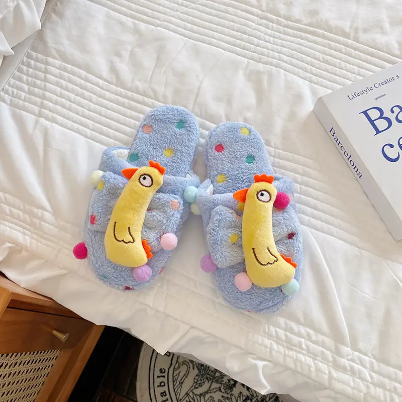 Autumn and Winter New Women's Cute Cartoon Bow Plush Dormitory Home Slippers Indoor Warm Cotton Slippers Couple's Home Shoes - Image 9