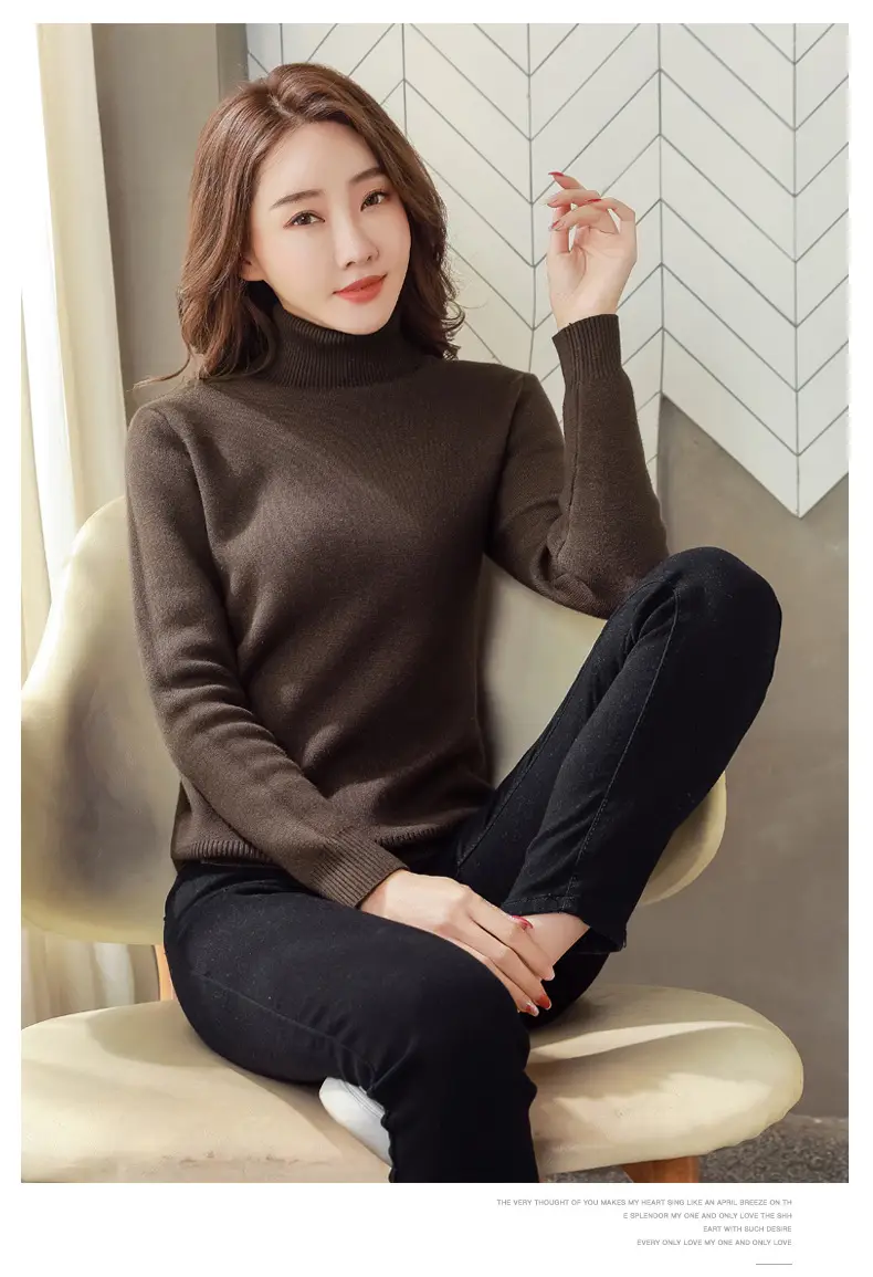 Women Velvet Turtleneck Sweater Brown Velvet Neckline — feature 10