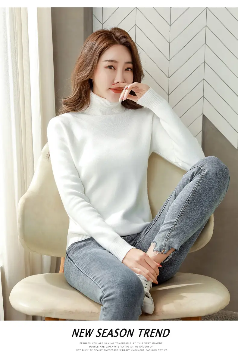 Women Velvet Turtleneck Sweater Brown Velvet Neckline — feature 13