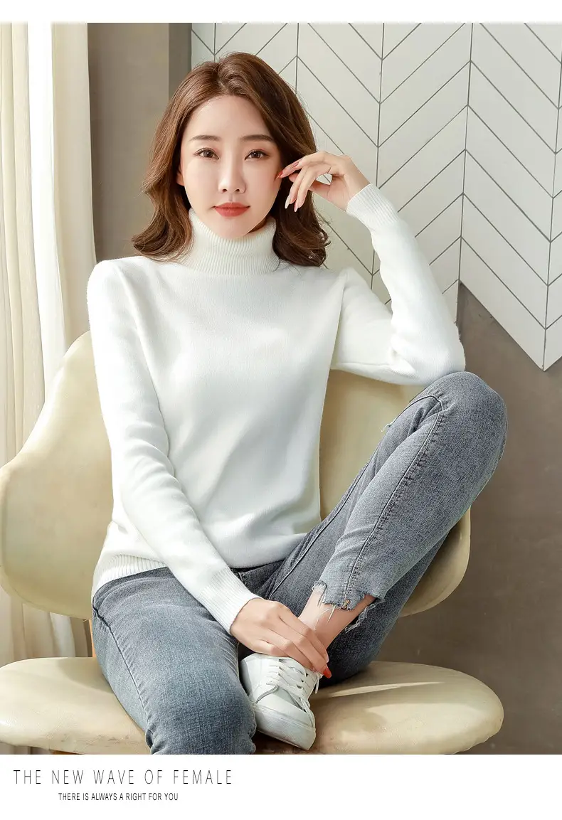 Women Velvet Turtleneck Sweater Brown Velvet Neckline — feature 16