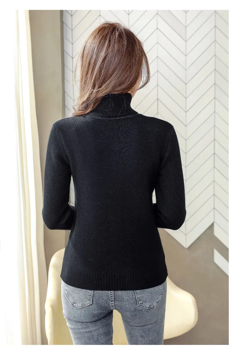 Women Velvet Turtleneck Sweater Brown Velvet Neckline — feature 19