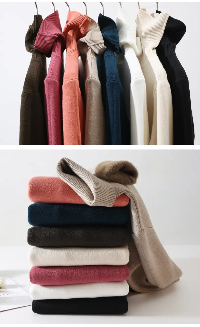Women Velvet Turtleneck Sweater Brown Velvet Neckline — feature 21