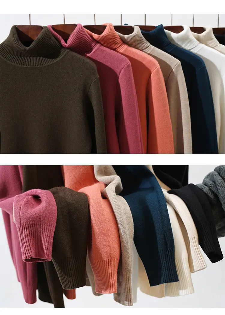 Women Velvet Turtleneck Sweater Brown Velvet Neckline — feature 3