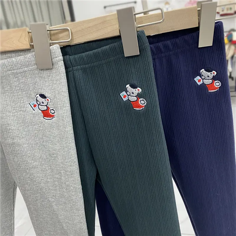 Children's Velvet Leggings Winter Cartoon Embroidered Bear Pants - Image 7