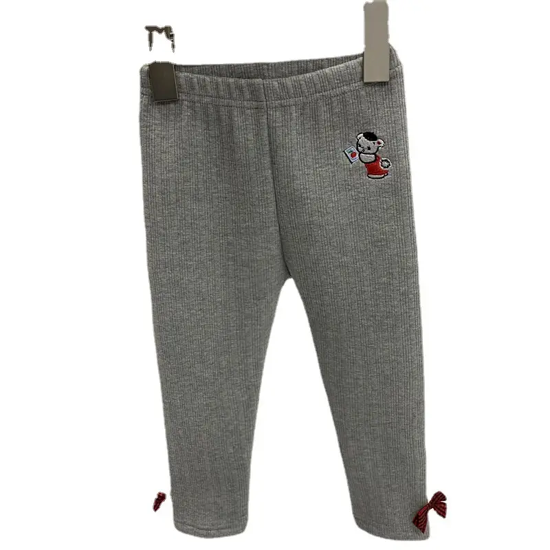 Children's Velvet Leggings Winter Cartoon Embroidered Bear Pants - Image 8