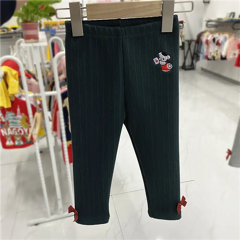 Children's Velvet Leggings Winter Cartoon Embroidered Bear Pants - Image 2