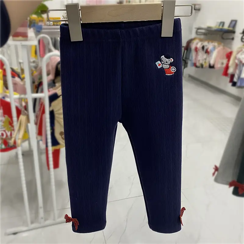 Children's Velvet Leggings Winter Cartoon Embroidered Bear Pants - Image 3