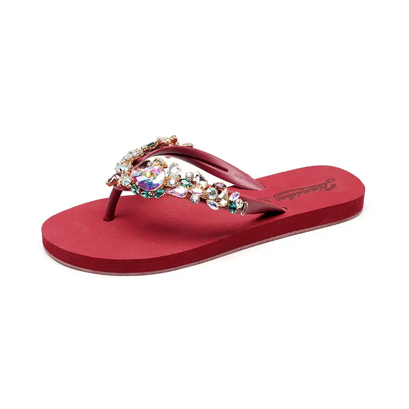 New Summer Rhinestone Flip Flops Women Orange