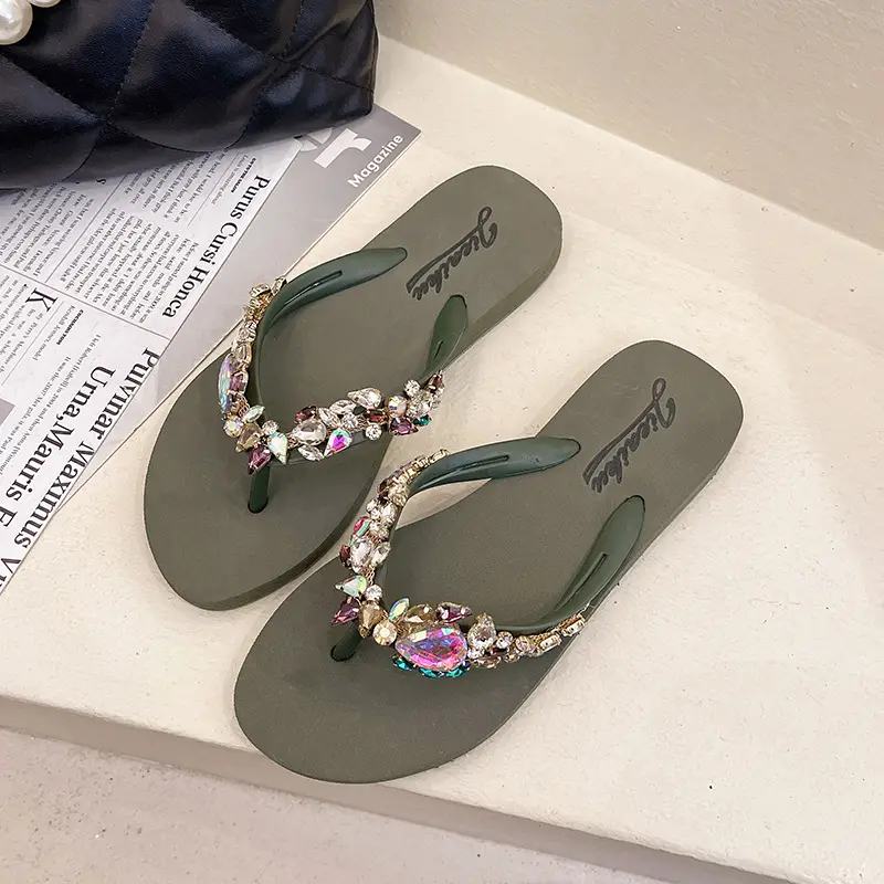 New Summer Rhinestone Flip Flops Women Orange