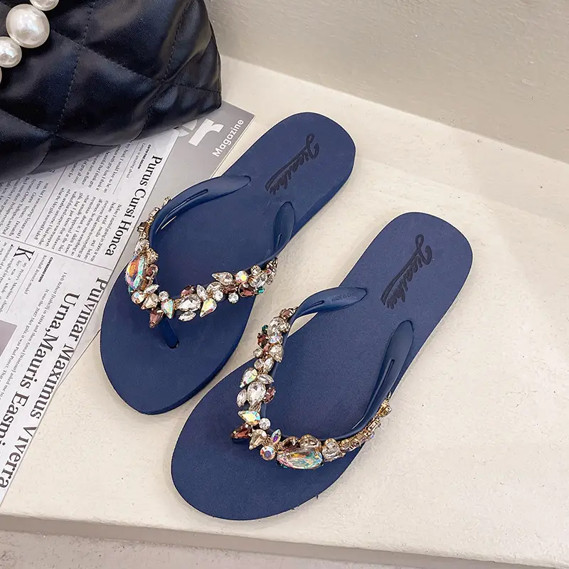 New Summer Rhinestone Flip Flops Women Orange