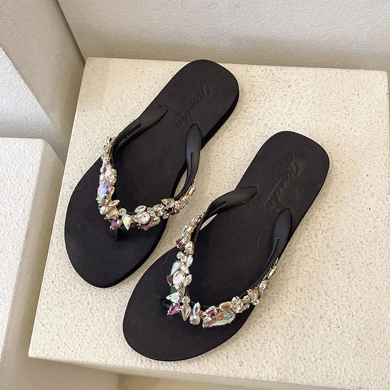 New Summer Rhinestone Flip Flops Women Orange