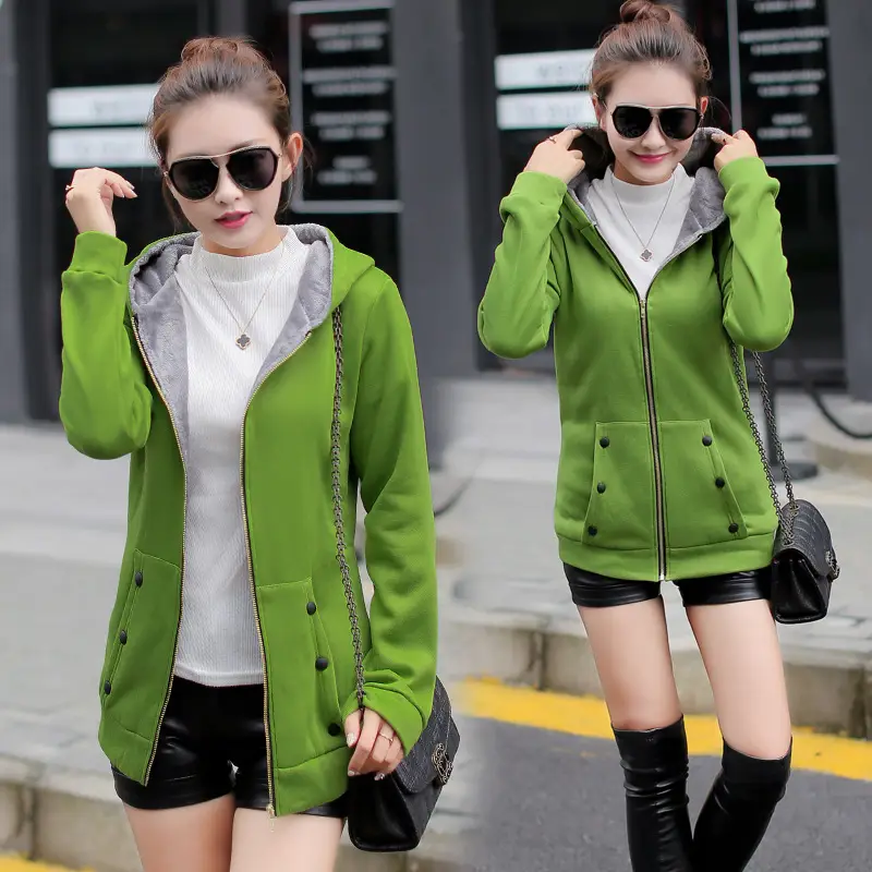 Women Fleece Hooded Sweatshirt Red Winter Jacket - Image 2