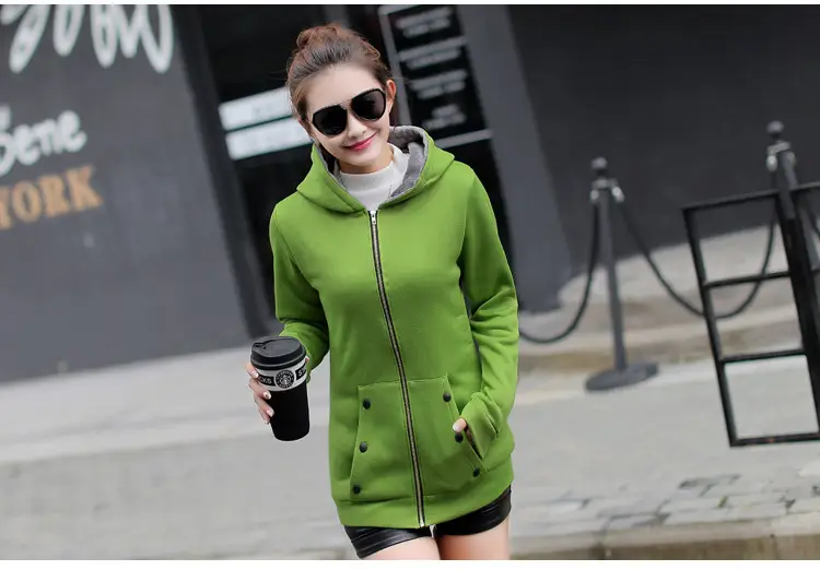 Women Fleece Hooded Sweatshirt Red Winter Jacket — feature 11