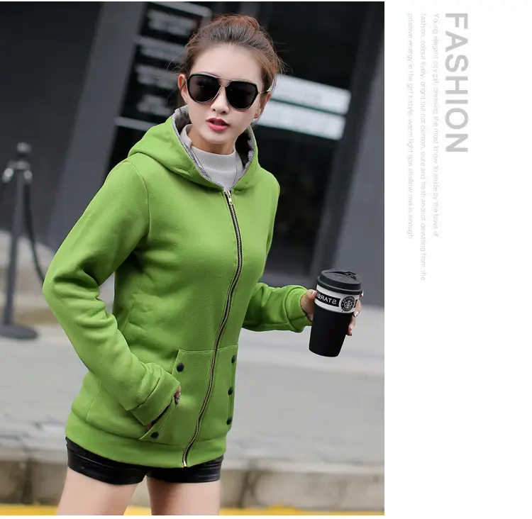 Women Fleece Hooded Sweatshirt Red Winter Jacket — feature 12
