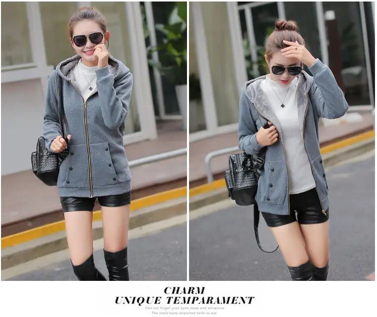 Women Fleece Hooded Sweatshirt Red Winter Jacket — feature 16