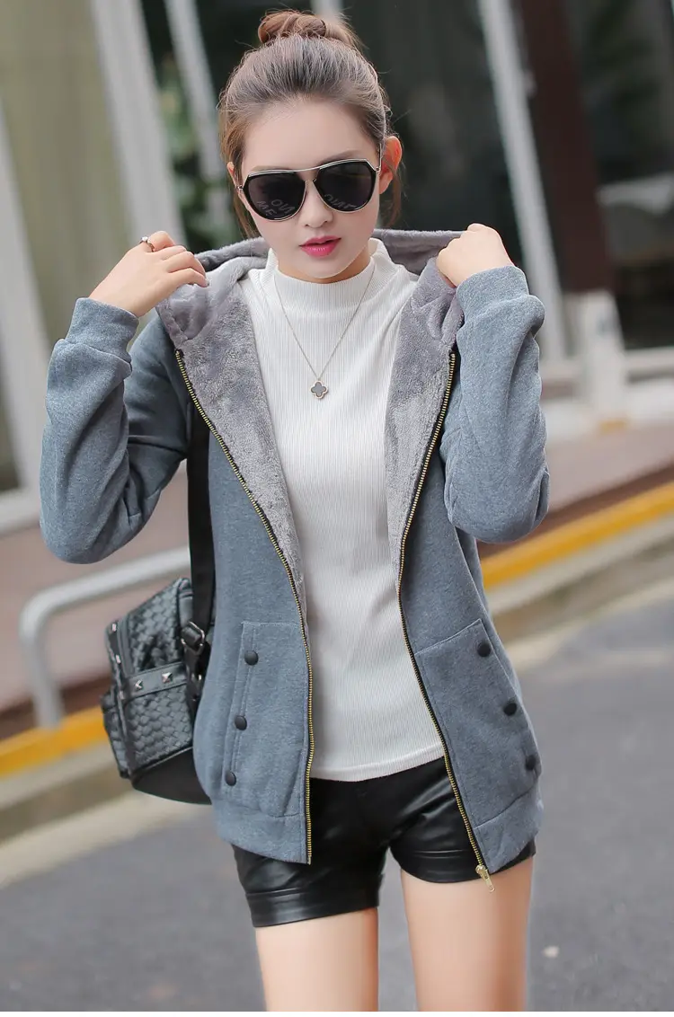 Women Fleece Hooded Sweatshirt Red Winter Jacket — feature 17