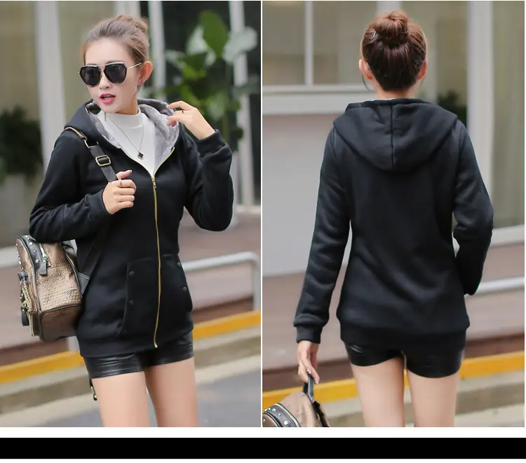 Women Fleece Hooded Sweatshirt Red Winter Jacket — feature 22