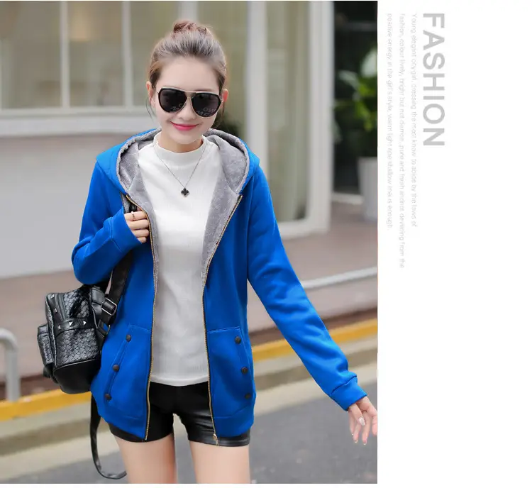 Women Fleece Hooded Sweatshirt Red Winter Jacket — feature 4