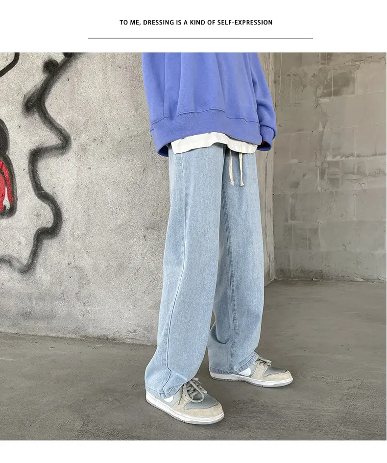 Men's Elastic Waist Jeans Vintage Washed Loose Straight Leg — feature 15