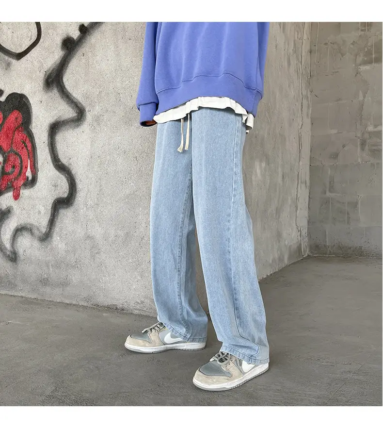 Men's Elastic Waist Jeans Vintage Washed Loose Straight Leg — feature 16