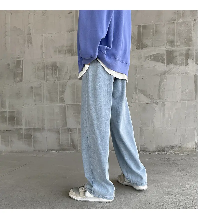 Men's Elastic Waist Jeans Vintage Washed Loose Straight Leg — feature 17