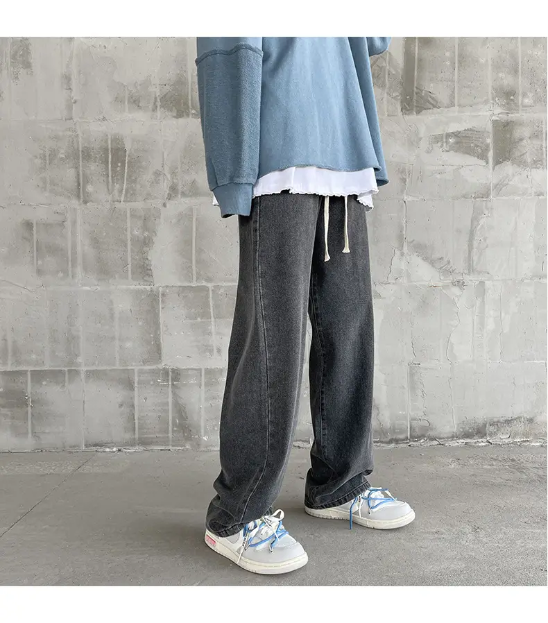 Men's Elastic Waist Jeans Vintage Washed Loose Straight Leg — feature 18