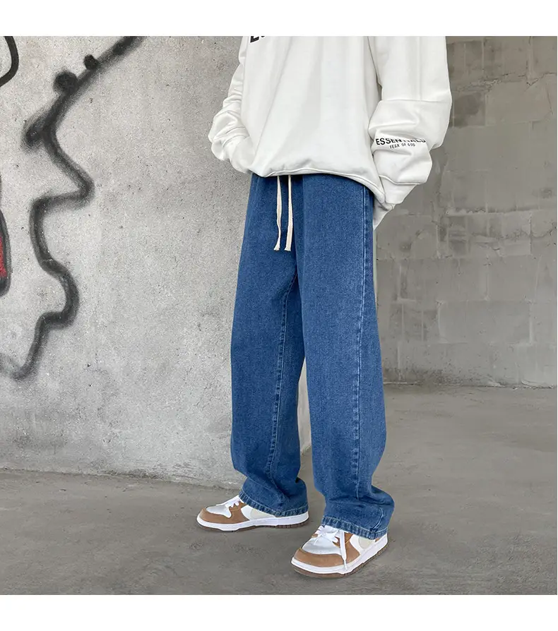 Men's Elastic Waist Jeans Vintage Washed Loose Straight Leg — feature 20