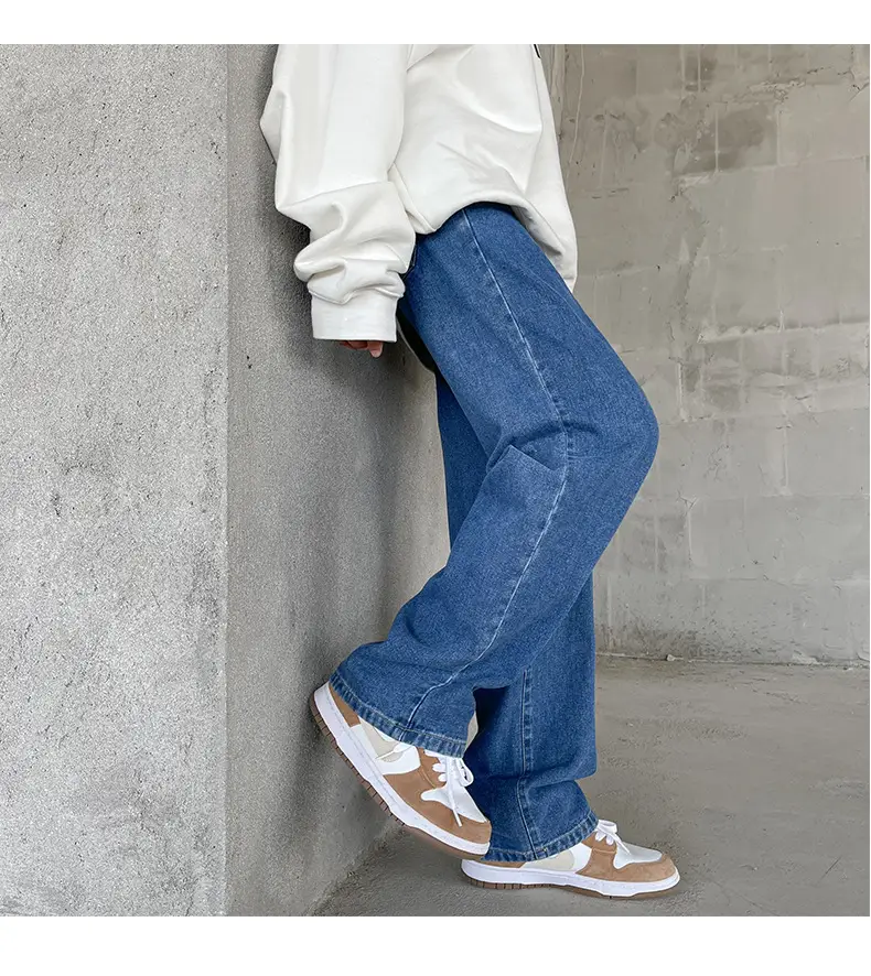 Men's Elastic Waist Jeans Vintage Washed Loose Straight Leg — feature 21