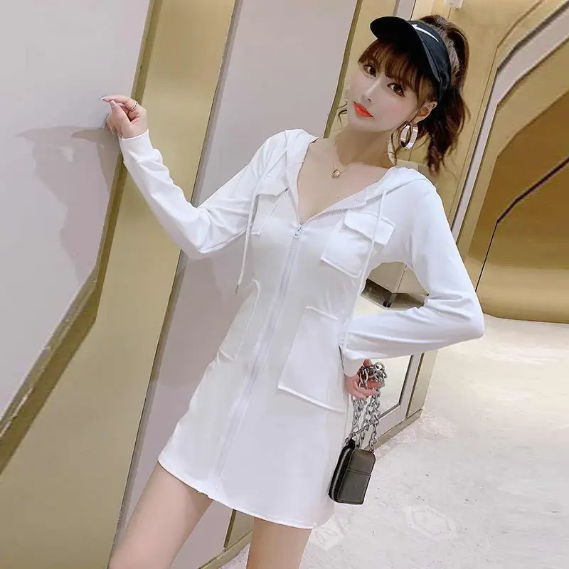 Black Hooded Long Sleeve Cotton Dress for Women - Image 4