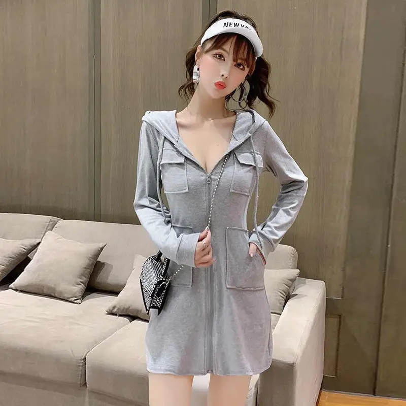 Black Hooded Long Sleeve Cotton Dress for Women — feature 11