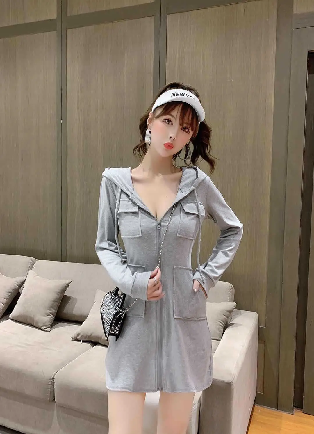 Black Hooded Long Sleeve Cotton Dress for Women — feature 12
