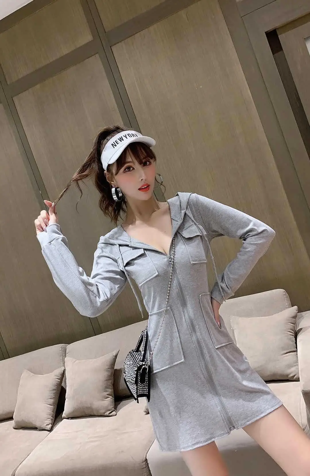 Black Hooded Long Sleeve Cotton Dress for Women — feature 14