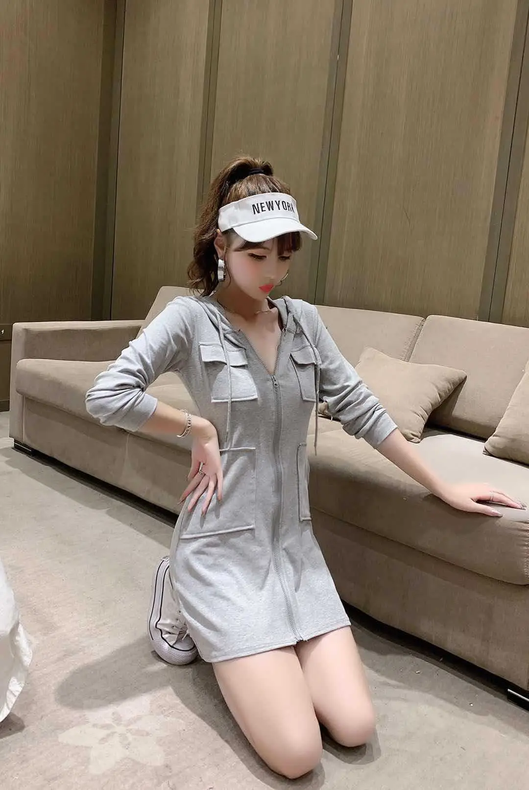 Black Hooded Long Sleeve Cotton Dress for Women — feature 15