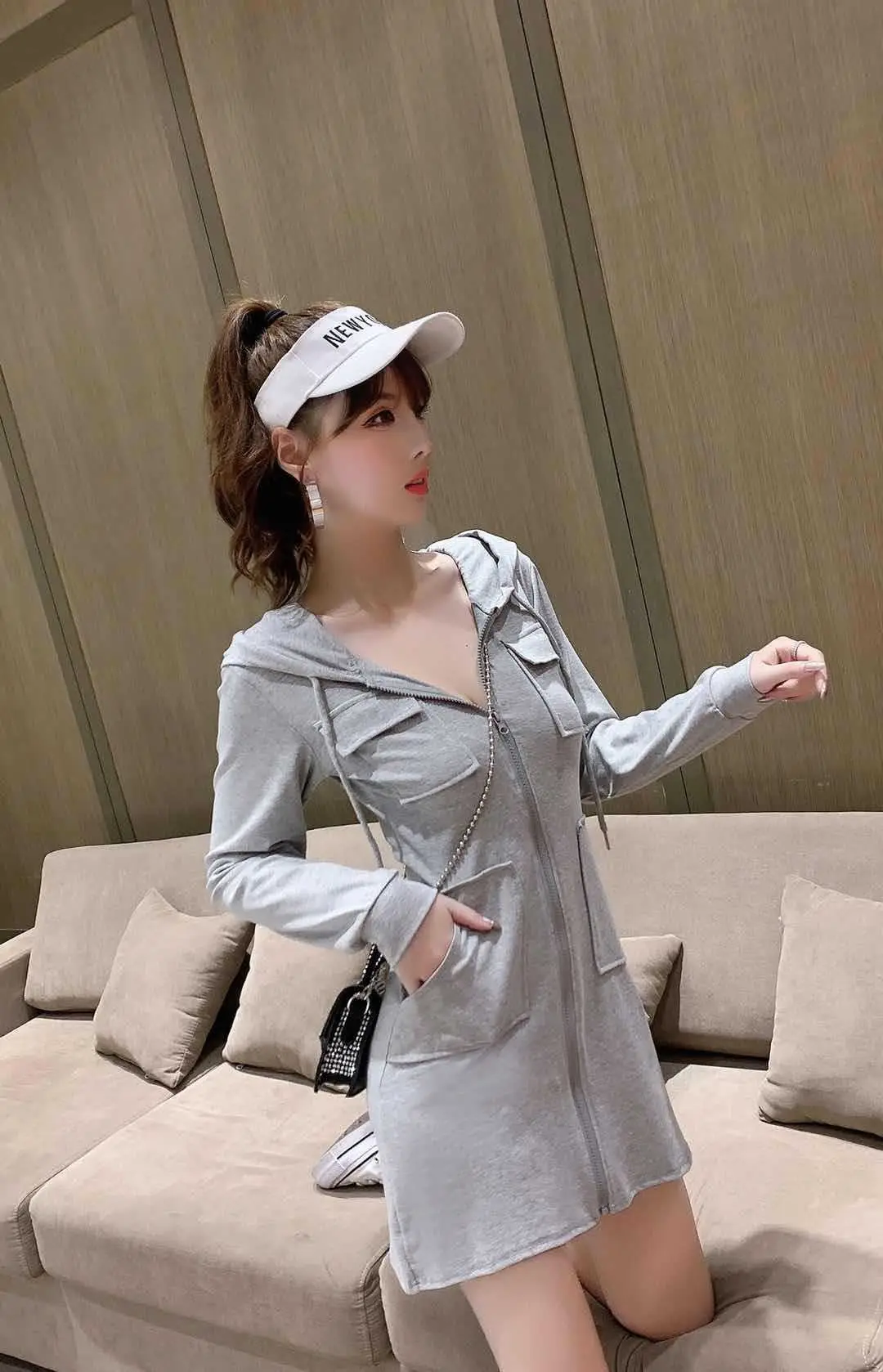 Black Hooded Long Sleeve Cotton Dress for Women — feature 16