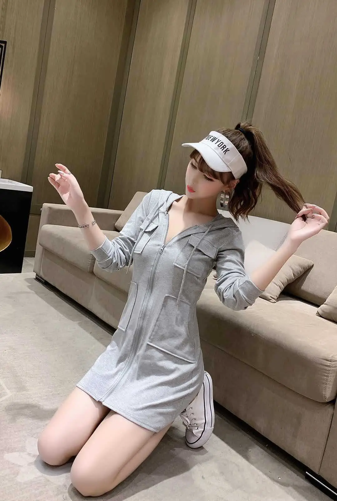 Black Hooded Long Sleeve Cotton Dress for Women — feature 17