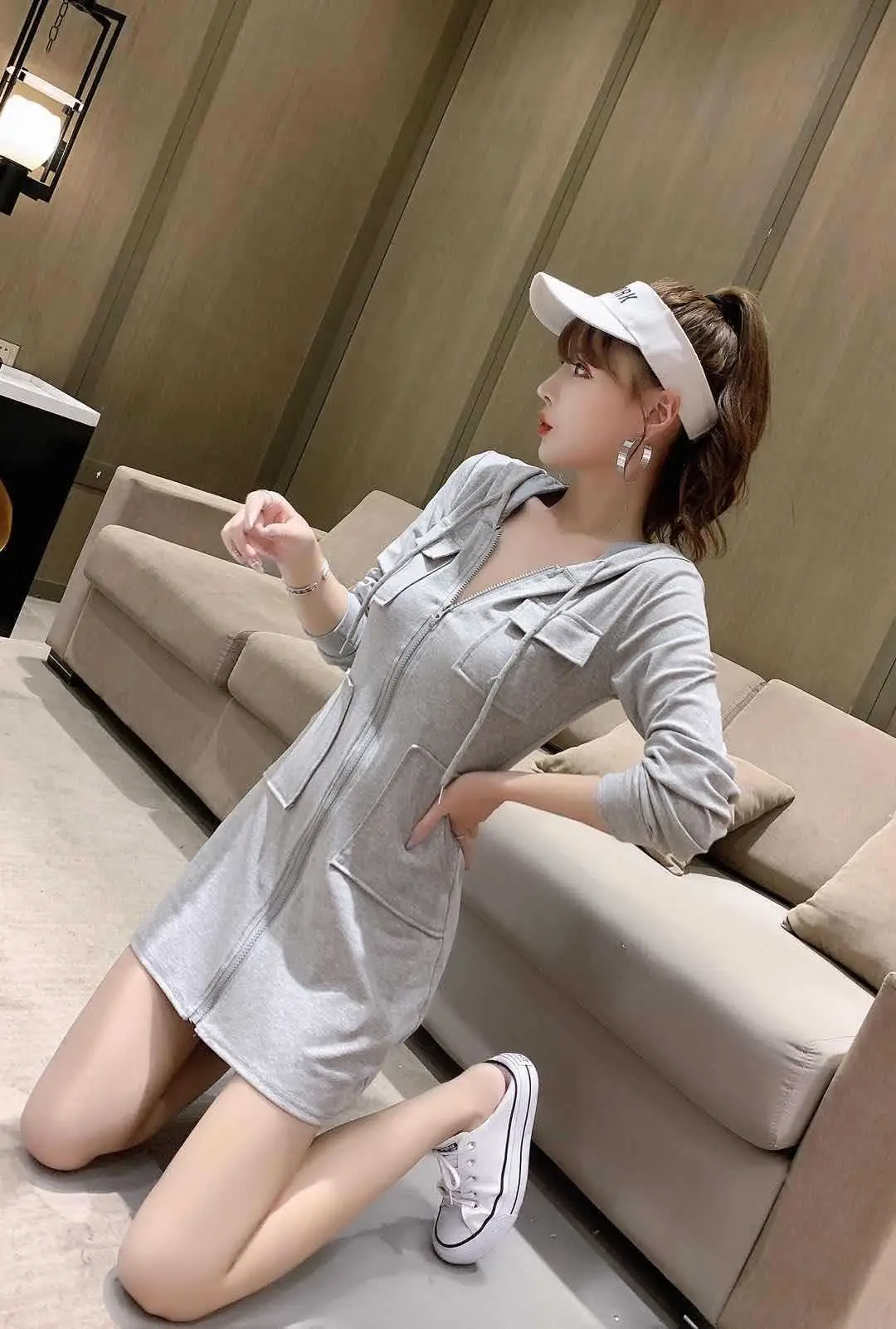 Black Hooded Long Sleeve Cotton Dress for Women — feature 18