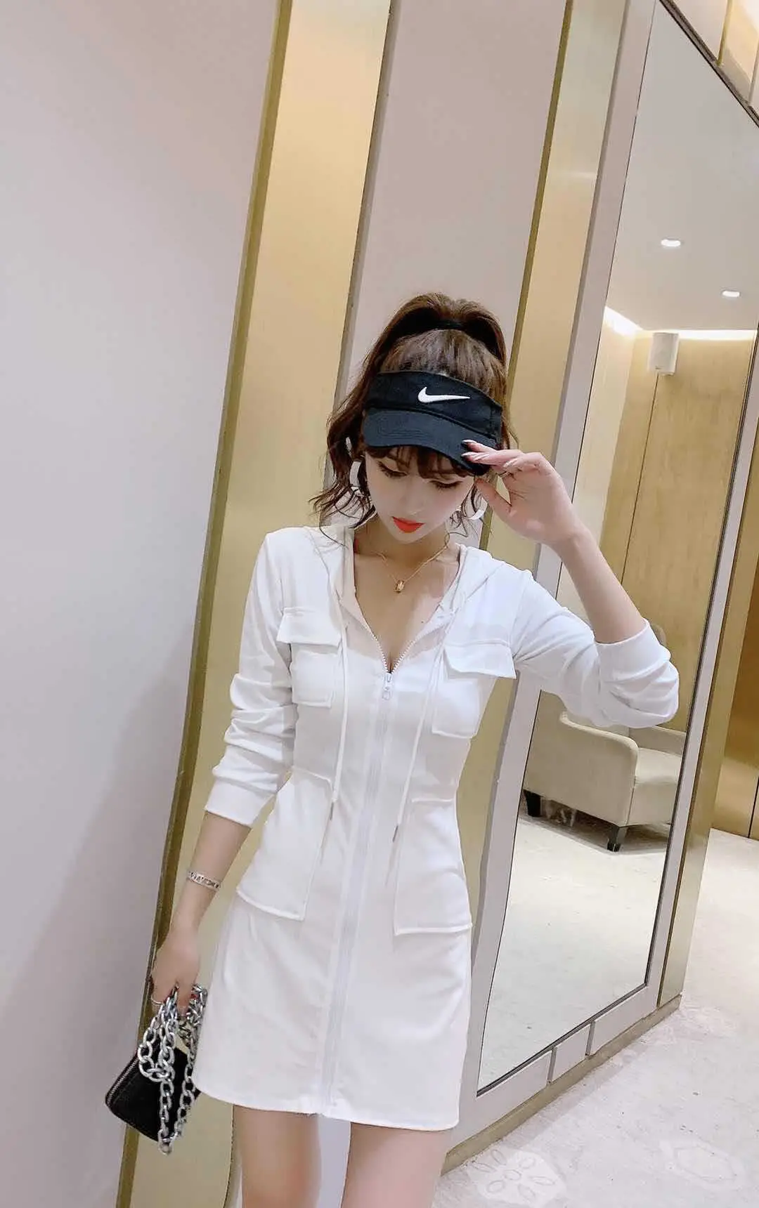 Black Hooded Long Sleeve Cotton Dress for Women — feature 19