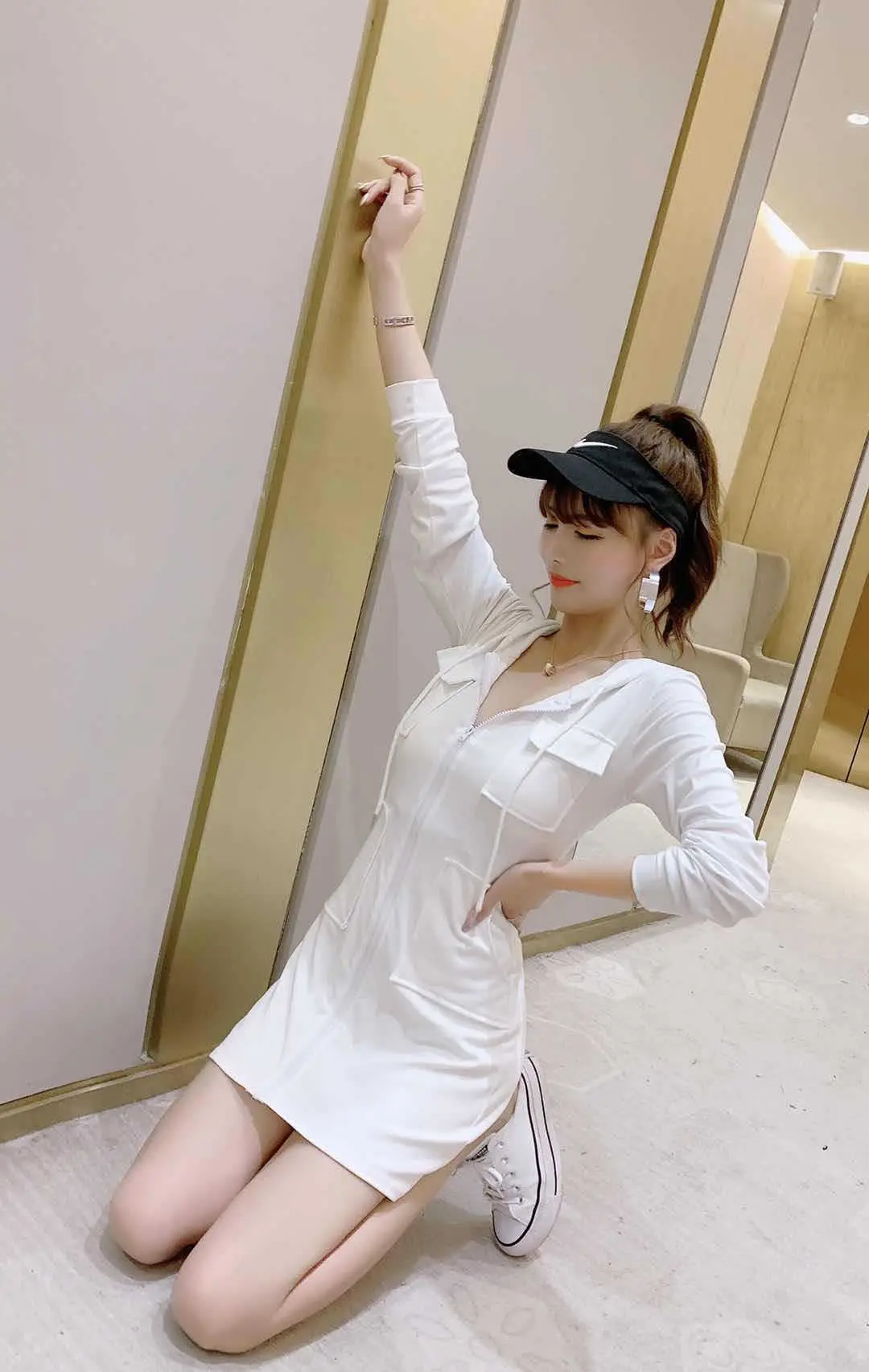 Black Hooded Long Sleeve Cotton Dress for Women — feature 20
