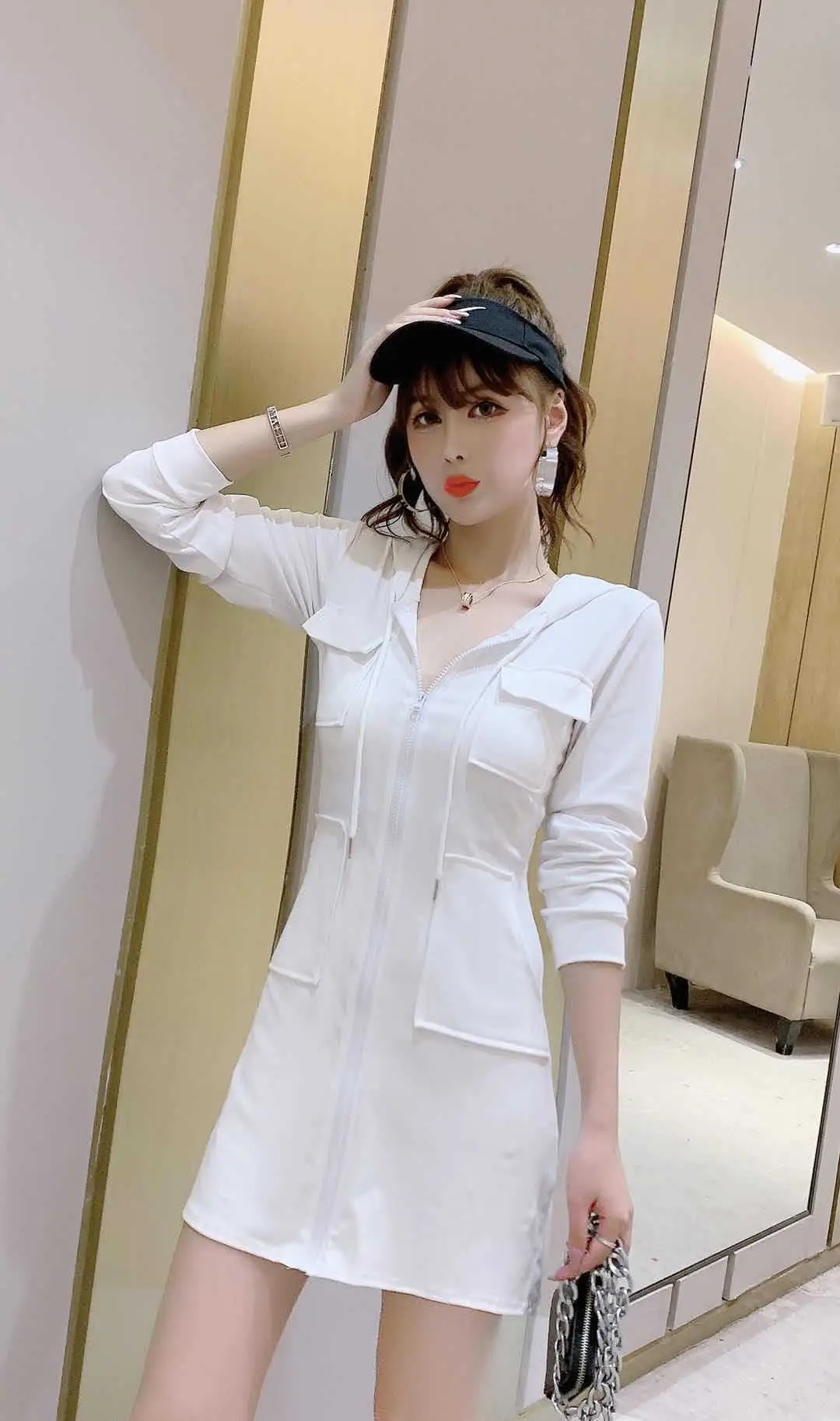 Black Hooded Long Sleeve Cotton Dress for Women — feature 21